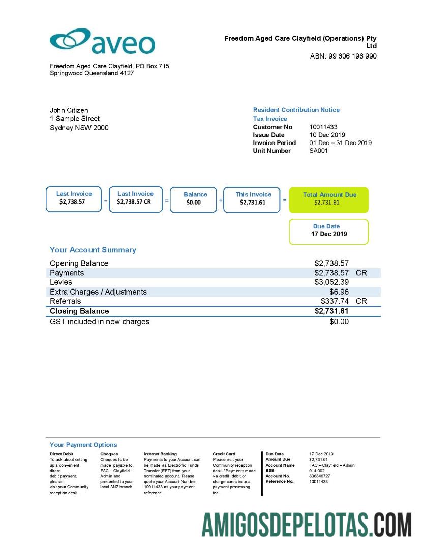 Australia Aveo Bank Statement Page 001 modelo